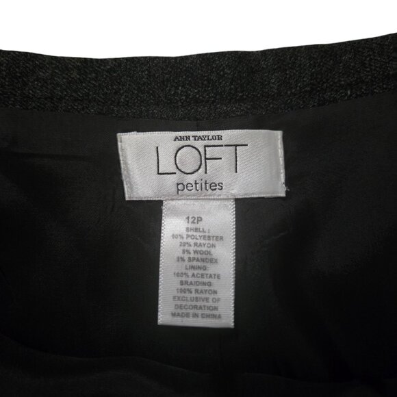 Ann Taylor LOFT Gray Lined Wool Rayon Blend Skirt Embroidery Detail 12 Petite - Picture 2 of 5